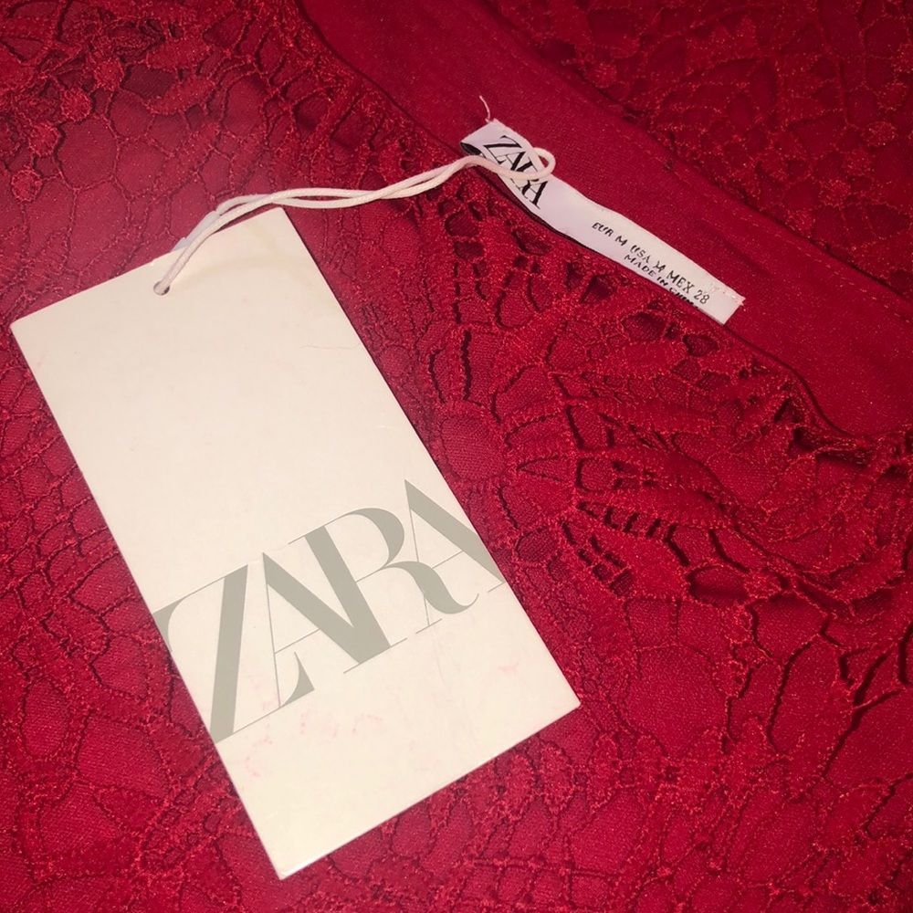 Zara Red Lace Trumpet Midi Skirt Size Medium - Picture 8 of 10